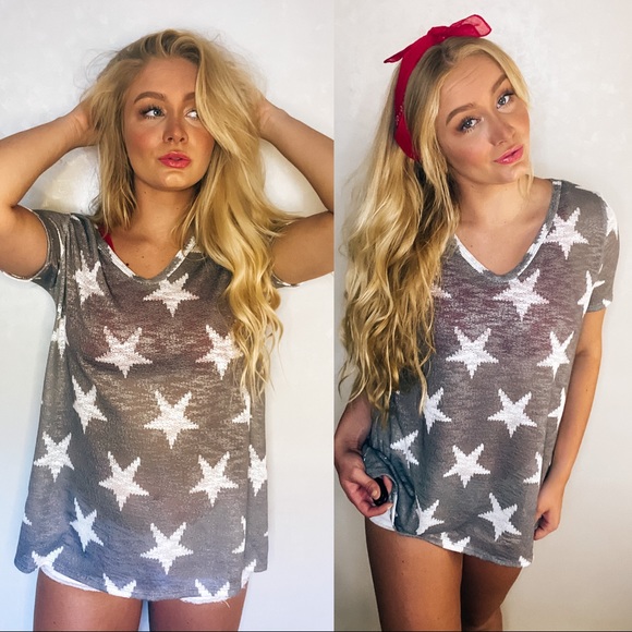 Infinity Raine Tops - REACH FOR THE STARS HACCI U-NECK TOP-HEATHER GREY